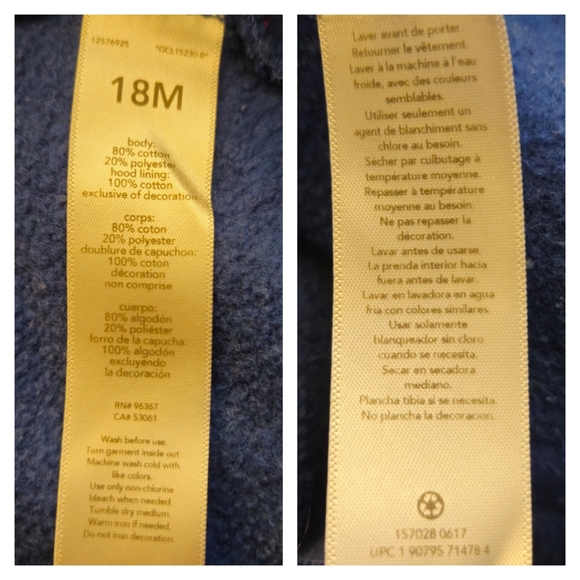 OshKosh Bgosh Baby 18m Logo Zip Jacket Blue Hoodie Warm Multi Season - Picture 6 of 6